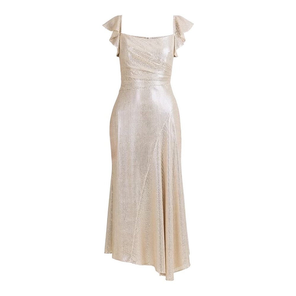 NWT Shoshanna Tessa Asymmetric Midi Dress Silver Cocktail Wedding Guest Gala 12
